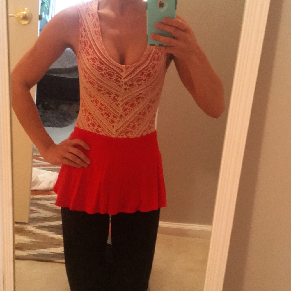 Beautiful lace and burnt red stretchy top